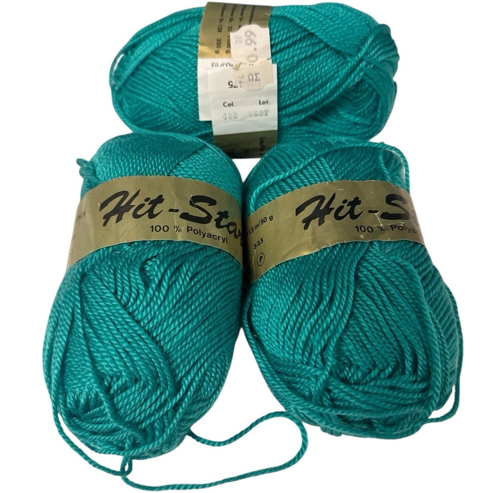3 Skeins Hit-Star 100% Polyacryl  TEAL  YARN 115m/50g Color 438 Lot 1522 Vintage